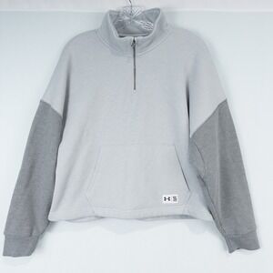 Under Armour Playback Oversized 1/4 Zip Fleece Womens Medium Gray Mock Neck Boxy